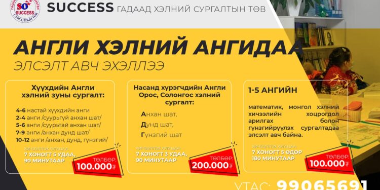 Success англи хэлний сургалтын төв тогтмол элсэлт авч байна